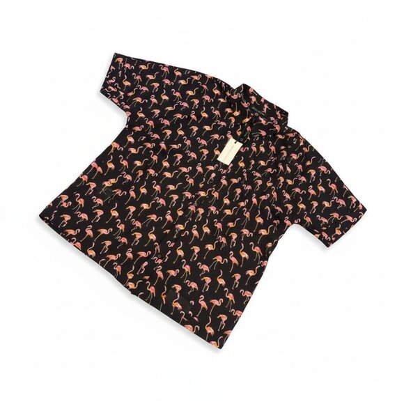 Jasmine & Juliana Tops - Jasmine & Juliana Flamingo Print Button-Up Shirt XL Black/Pink/Yellow